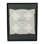A darning sampler 'Mary Lacy 1796', in white with four variant cross form panels, 21cm sq, glazed