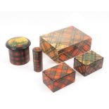 Tartan ware - five pieces, comprising a circular box (McPherson/colour floral print and verse), 7.