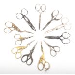 Eleven pairs of small format scissors including three pairs as storks, largest 10.5cm (11)