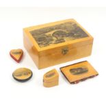 Mauchline Ware - sewing - five pieces, comprising a rectangular reel box (Auld Brig O'Door -