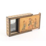 A small travelling mirror case, circa 1825 in a rectangular whitewood case, the sides decorated with