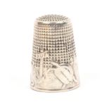 A French silver fable thimble, 'The hare and the tortoise'