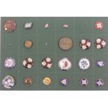 Buttons - a good card display of twenty one buttons, including a floral enamel in cut steel