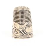 A French silver fable thimble, 'The wolf and the lamb'