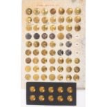 Buttons - a card of sixty livery and similar buttons and another card, mostly gilt and variant but