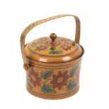 A good early Tunbridge ware floral painted sewing pannier, of delicate turned form the swelling body