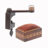 Tunbridge ware - sewing - two pieces, comprising a block form rosewood clamp with a swing arm