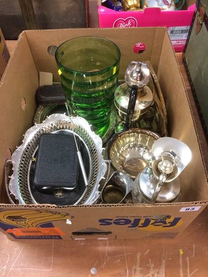 Assorted silver plate and glass vase