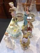 Six various figures Capo Di Monte, Royal Worcester etc.