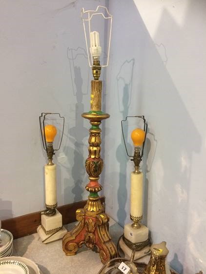 Pair of onyx lamps and one other