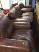 Brown leather three piece suite