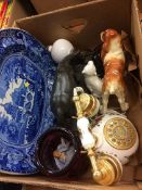 Blue and white meat plate, Whitefriars vase etc.