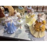 Two Royal Doulton figures and three others