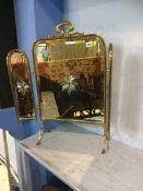 Victorian brass and mirrored glass fire screen