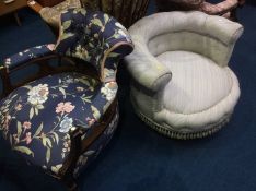 Pair of Edwardian tub chairs and another