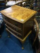 Walnut three drawer chest of drawers