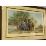 Signed David Shepherd print, 'Elephants and Egrets'