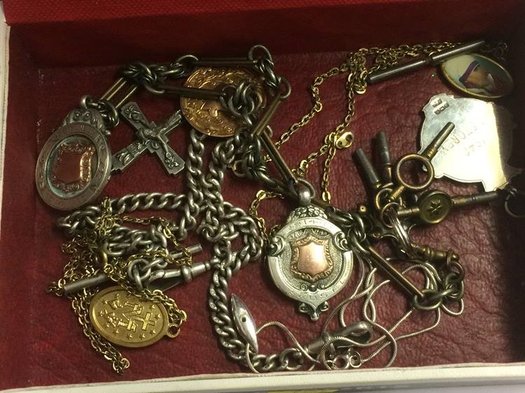 Various Alberts with gold and silver fobs etc. - Image 2 of 2