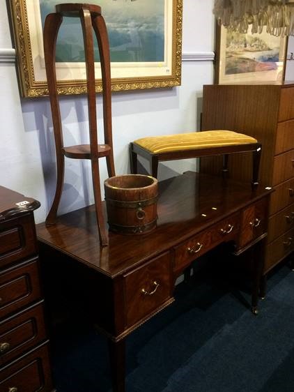 Mahogany side table, stool and plant stand