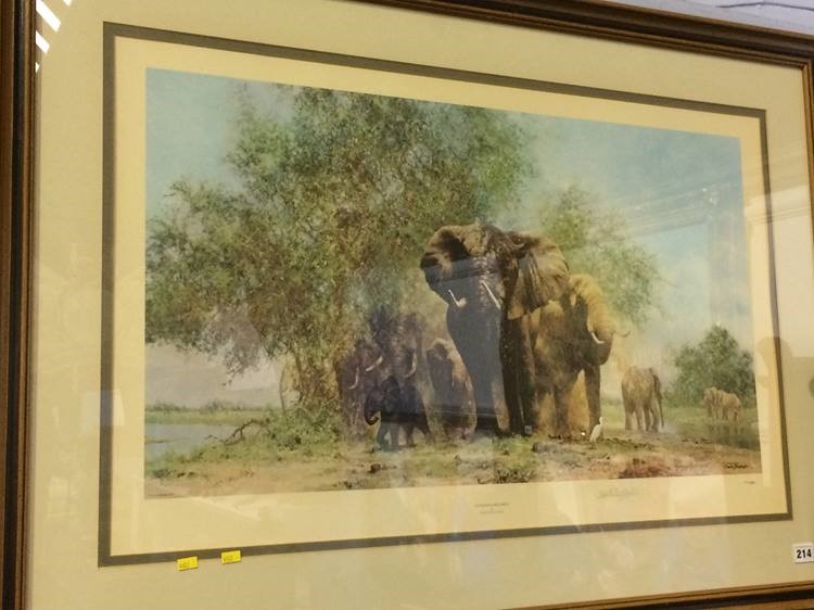 Signed David Shepherd print, 'Elephants and Egrets' - Image 2 of 2