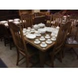 Oak dining table and five chairs