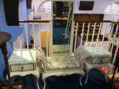 White painted cheval mirror, stool etc.