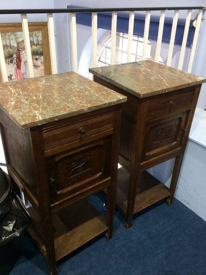 Pair of marble top bedside cabinets