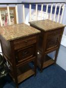 Pair of marble top bedside cabinets