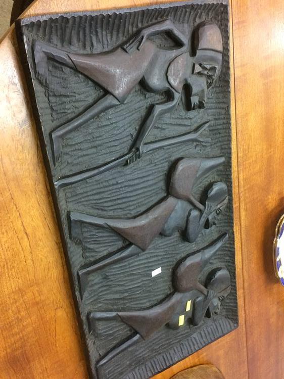 Carved African style plaque and stool - Image 3 of 4