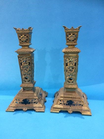 Carved hardwood tray, pair of candlesticks and an enamelled pewter dish - Image 4 of 12