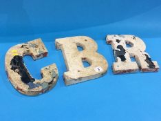 Three aluminium signage letters 'C', 'B' and 'R'