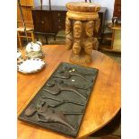 Carved African style plaque and stool