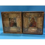 Two 19th century Russian Icons, one depicting Jesus, the other The Holy Mother and Child, both