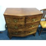 A 19th century mahogany bow front chest of drawers with 2 short and 2 long drawers, 92cm wide