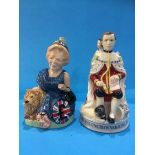 Two Peggy Davis figure groups, 'Edward and Wallis' and 'Britannia Thatcher'