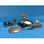 Collection of assorted silver, to include a Christening set, tankard etc.
