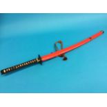 A Japanese Katana, signed Izumini Kami Kanesada, with orange scabbard, length of blade 71cm