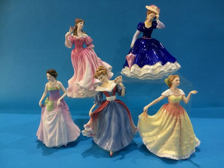 Five Royal Doulton figures, with boxes