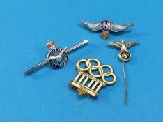 Collection of various badges, to include Berlin Olympics 1936, RAF sweetheart badge etc.