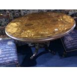 A Victorian oval walnut and marquetry inlaid centre table