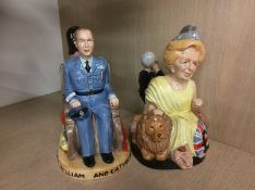 Two Lady Grace figures 'William and Catherine' and 'Britannia Thatcher'