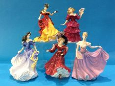 Five Royal Doulton figures, with boxes