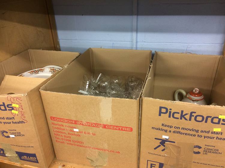 Three boxes of glass and china