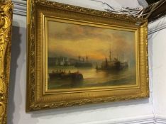 Oil on canvas, indistinctly signed, 'Departing boats from Devonport', 29 x 49cm