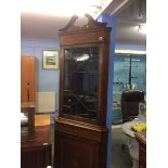 An Edwardian mahogany astragal glazed corner cabinet, with box wood stringing, inlay and swan neck