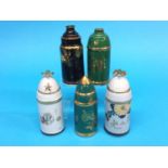 Five rare various Japanese World War II military artillery shell shaped sake bottles