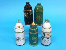 Five rare various Japanese World War II military artillery shell shaped sake bottles