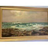 John Falconar Slater (1857 - 1937), oil on canvas, signed, 'Rough coastal water with sailing