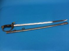 A Japanese 20th century ceremonial short sword with mon, numbered 154432, length of blade 60cm