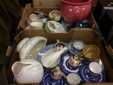 Two trays of assorted china and glass